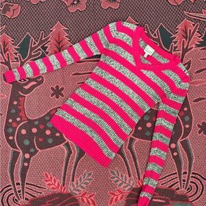 COZY STRIPED V-Neck Sweater - Pink & Silver